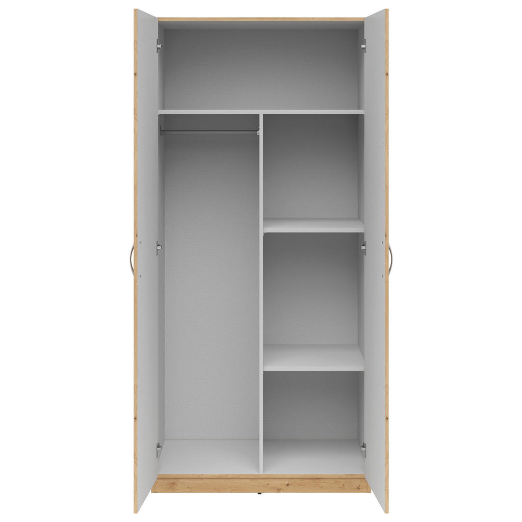 Thumbnail - Boxxx Kleiderschrank, Eiche Artisan, Holzwerkstoff, 3 Fächer, 91x197x54 cm, Schlafzimmer, Kleiderschränke, Drehtürenschr...