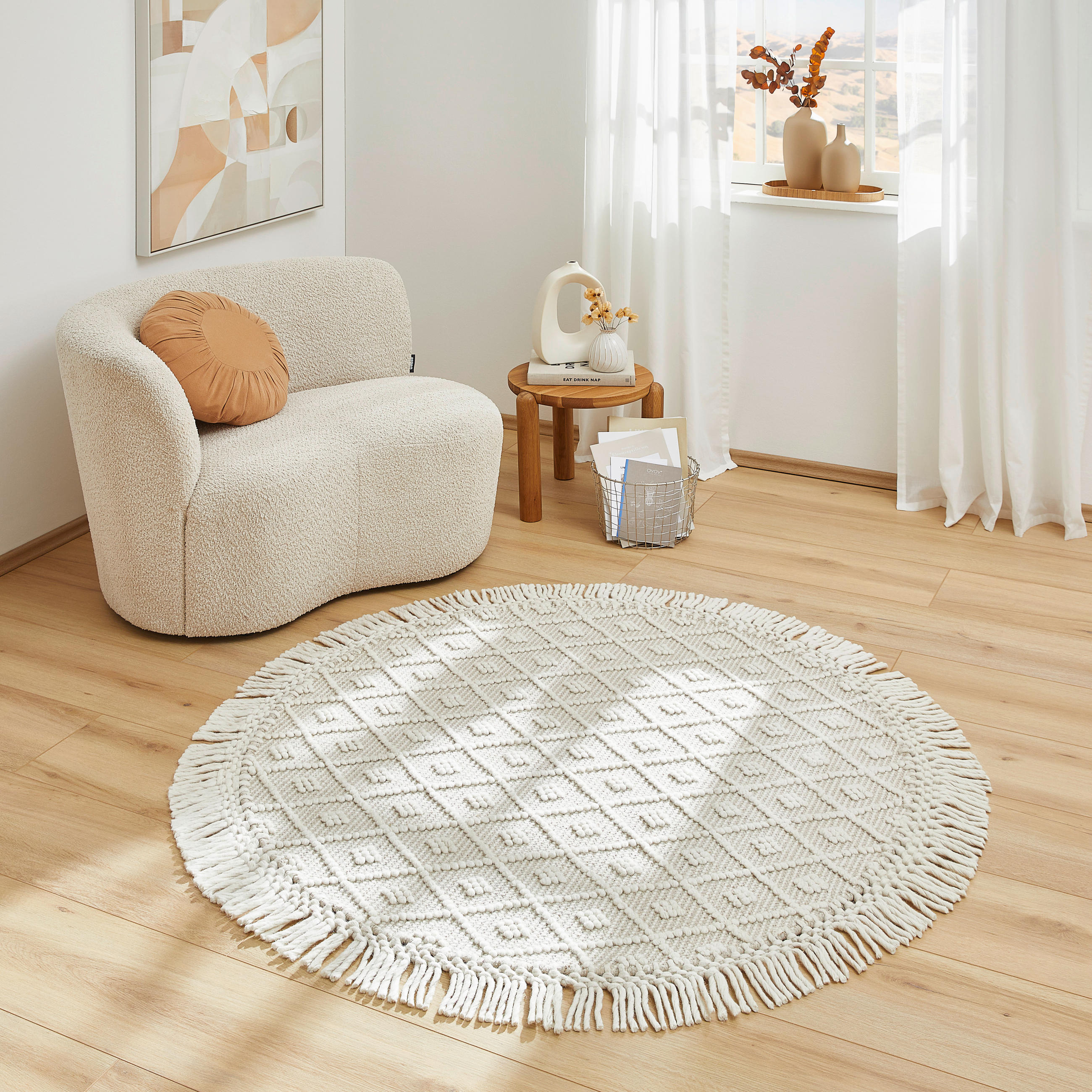 RUČNĚ TKANÝ KOBEREC, 120 cm, barvy stříbra, béžová - barvy stříbra/béžová, Natur, textil (120cm) - Linea Natura