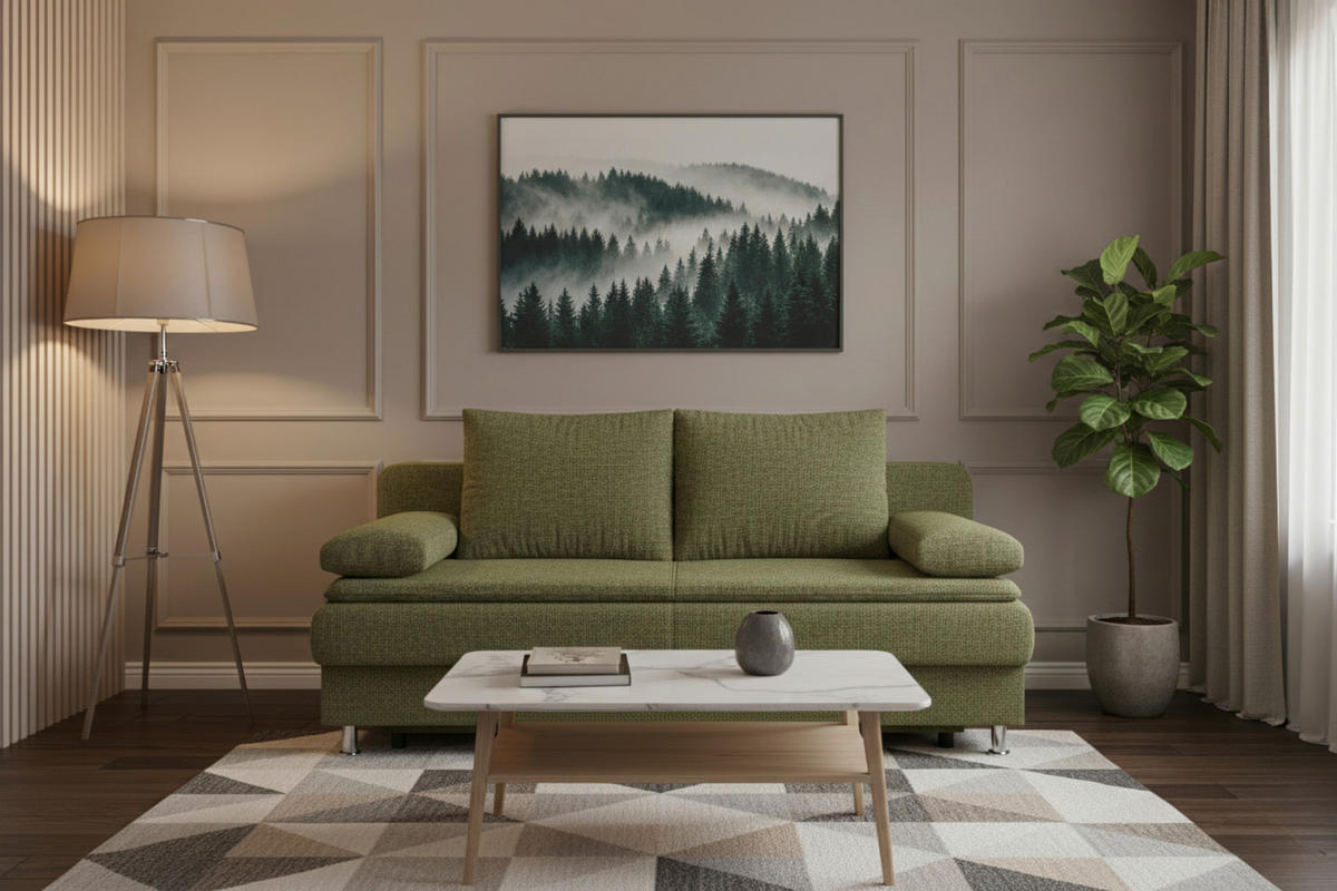 SCHLAFSOFA  mit Schlafen auf Sitzhöhe Webstoff Olivgrün  - Chromfarben/Schwarz, Design, Kunststoff/Textil (200/92/90cm) - P & B