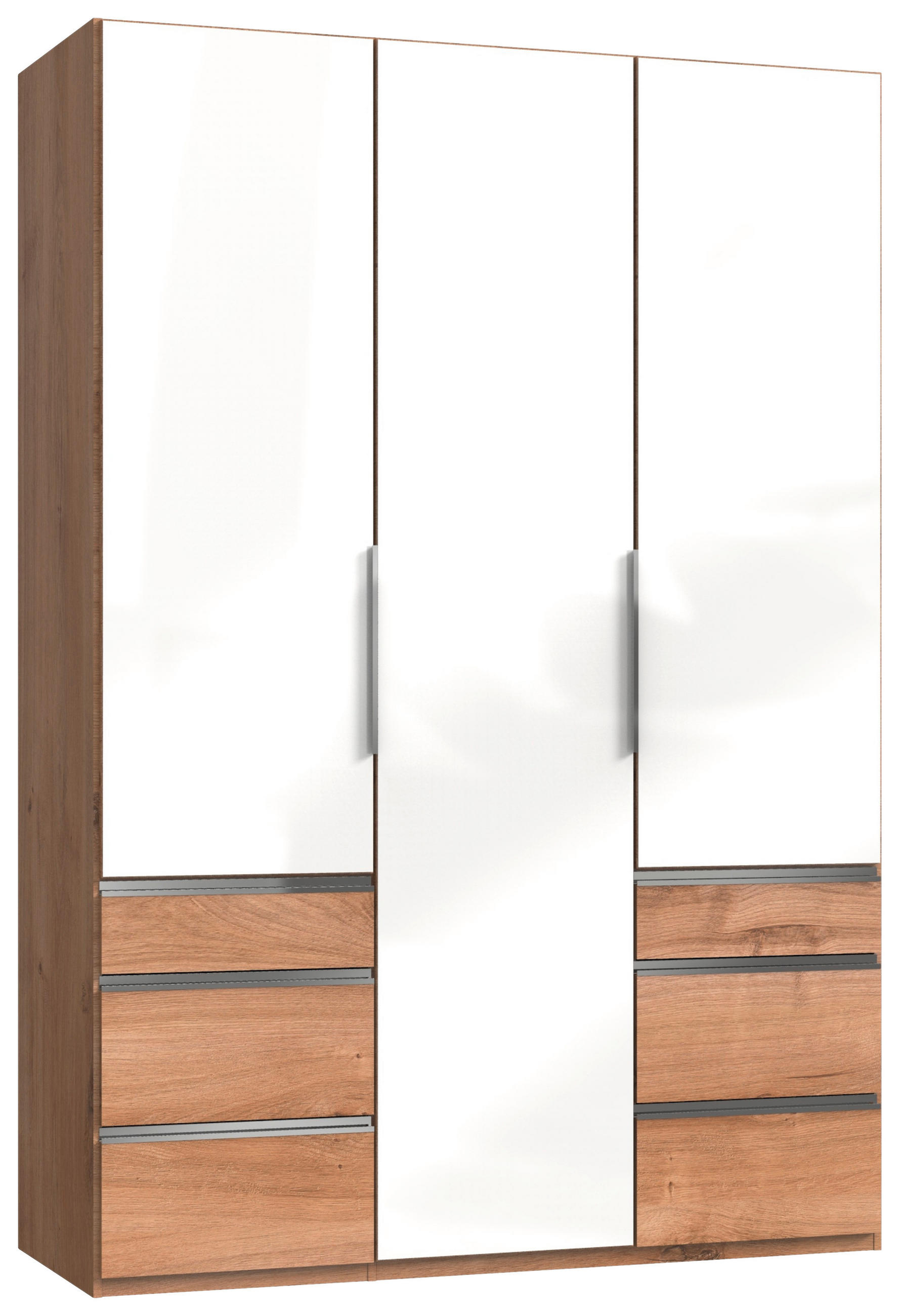 DREHTÜRENSCHRANK 150/216/58 cm 3-türig Weiß, Eichefarben  - Chromfarben/Eichefarben, MODERN, Glas/Holzwerkstoff (150/216/58cm) - MID.YOU