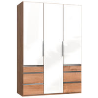 DREHTÜRENSCHRANK in Weiss, Eichefarben  - Chromfarben/Weiss, Modern, Glas/Holzwerkstoff (150/216/58cm) - MID.YOU