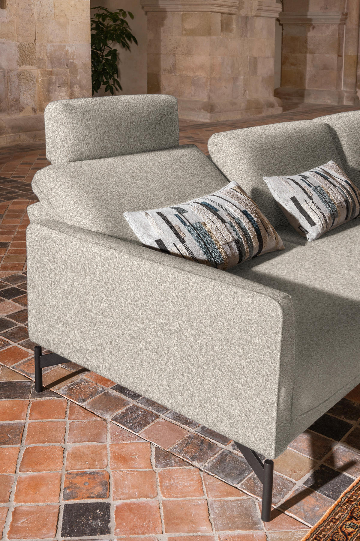 ECKSOFA in Flachgewebe, Struktur Beige  254/230 cm  - Anthrazit/Beige, Design, Textil/Metall (254/230cm) - Johann Jakob