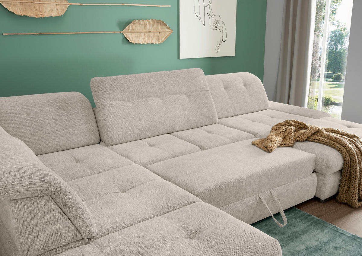 WOHNLANDSCHAFT in Chenille Beige  - Chromfarben/Beige, Design, Textil/Metall (254/376/195cm) - Livetastic