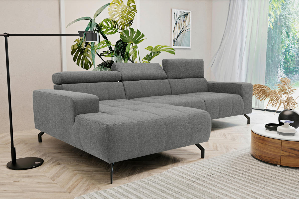 ECKSOFA in Webstoff Silberfarben  175/292 cm  - Silberfarben/Schwarz, Design, Textil/Metall (175/292cm) - MID.YOU