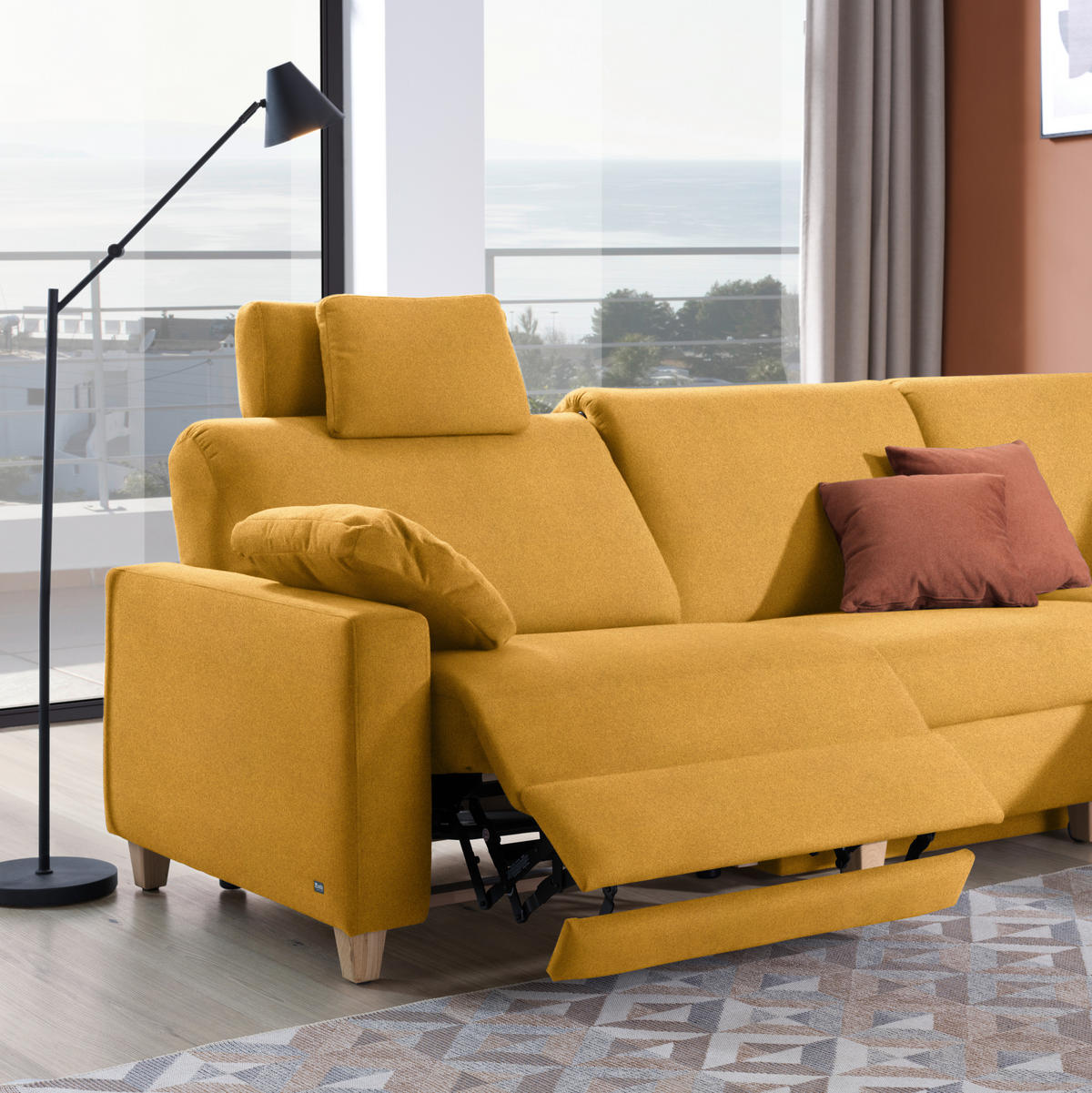 ECKSOFA in Flachgewebe Senfgelb  261/203 cm  - Eichefarben/Senfgelb, KONVENTIONELL, Holz/Textil (261/203cm) - Sedda