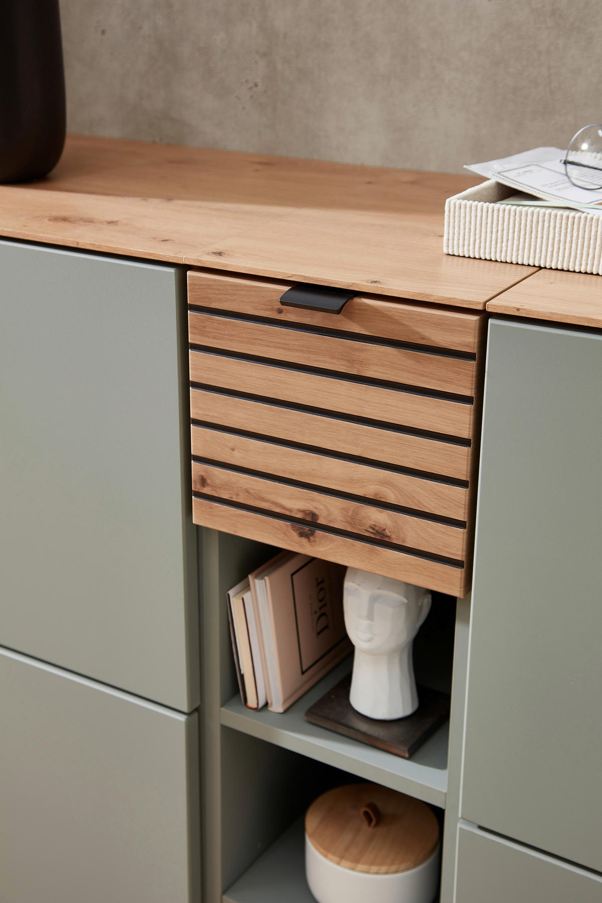 GARDEROBE 7-teilig  in 305/179/37 cm  - Salbeigrün/Eiche Artisan, Design, Holzwerkstoff (305/179/37cm) - Voleo