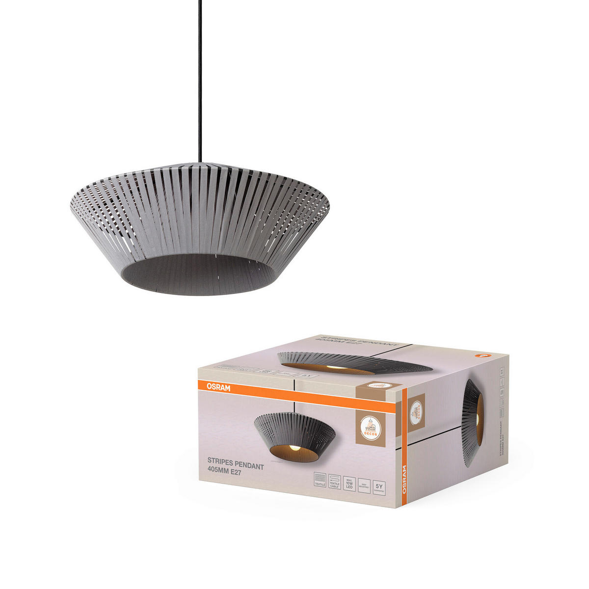 HÄNGELEUCHTE 40,5/120 cm  - Dunkelgrau, Basics, Textil/Metall (40,5/120cm) - Osram