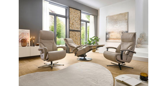 RELAXSESSEL Echtleder Relaxfunktion, Kopfteilverstellung, Nackenkissen    - Edelstahlfarben/Beige, Design, Leder/Metall (75/117/88cm) - Dieter Knoll