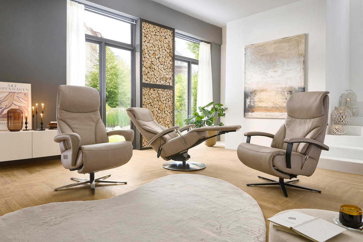 RELAXSESSEL in Leder Beige  - Beige/Schwarz, Design, Leder/Metall (75/106/88cm) - Dieter Knoll