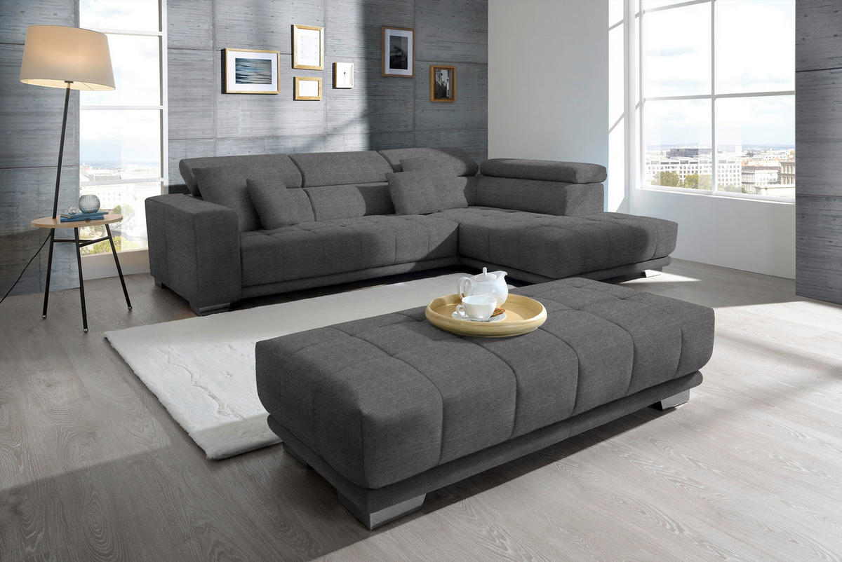 ECKSOFA in Mikrofaser Grau  - Chromfarben/Grau, Design, Textil/Metall (301/207cm) - Xora