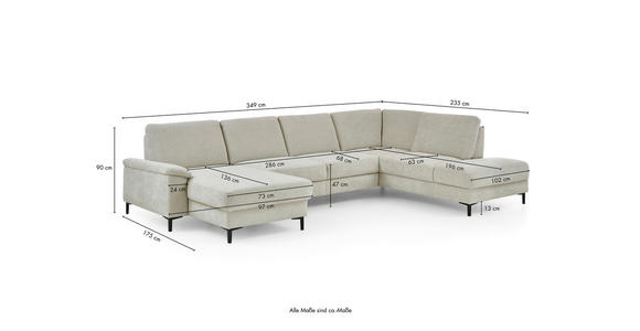 WOHNLANDSCHAFT Dieter Knoll Greige Chenille  - Greige/Schwarz, Design, Textil/Metall (175/349/235cm) - Dieter Knoll