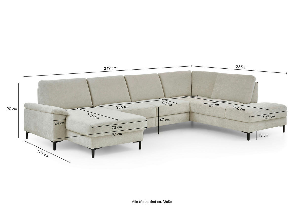WOHNLANDSCHAFT Dieter Knoll Greige Chenille  - Greige/Schwarz, Design, Textil/Metall (175/349/235cm) - Dieter Knoll
