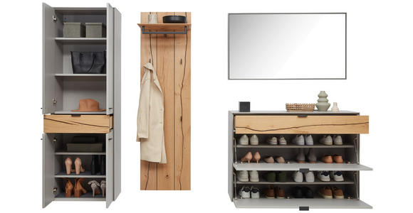 GARDEROBE 4-teilig in 265,7/205,5/37,1 cm - Wildeiche/Grau, Design, Glas/Holz (265,7/205,5/37,1cm) - Dieter Knoll