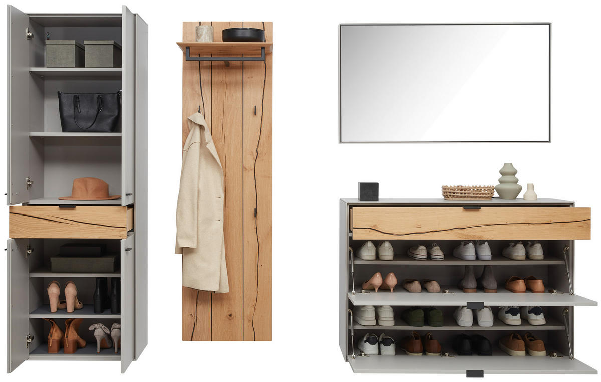 GARDEROBE 4-teilig  in 265,7/205,5/37,1 cm  - Wildeiche/Grau, Design, Glas/Holz (265,7/205,5/37,1cm) - Dieter Knoll