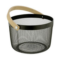 AUFBEWAHRUNGSKÖRBCHEN  - Schwarz/Naturfarben, KONVENTIONELL, Holz/Metall (25/17/25cm) - Wenko