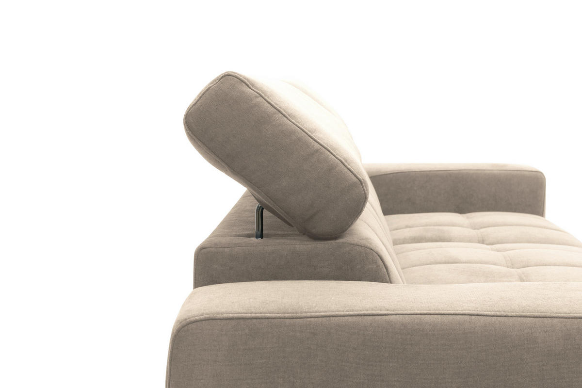ECKSOFA TRENTO Taupe Mikrofaser Rücken echt, Kopfteilverstellung  - Taupe/Schwarz, MODERN, Textil/Metall (175/287cm) - MID.YOU