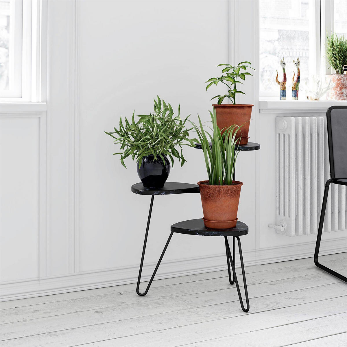 BLUMENSTÄNDER in Metall, Holzwerkstoff  - Schwarz, Design, Holzwerkstoff/Metall (55/63/52cm) - MID.YOU