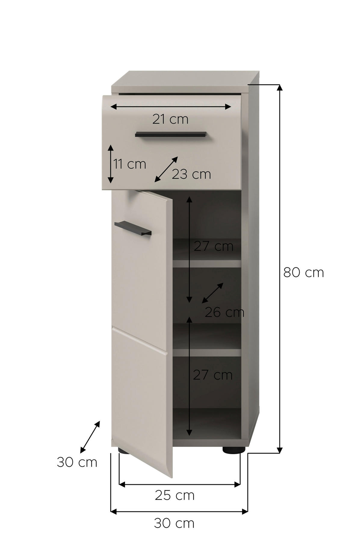MIDISCHRANK 30/80/30 cm  - Kaschmir/Schwarz, Trend, Holzwerkstoff/Kunststoff (30/80/30cm) - MID.YOU
