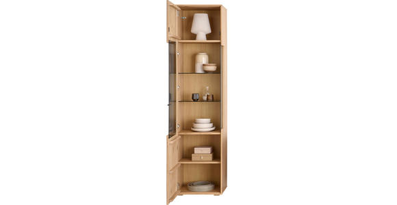 VITRINE in furniert, massiv Asteiche Eichefarben - Eichefarben/Schwarz, Natur, Glas/Holz (52/205/38cm) - Cantus