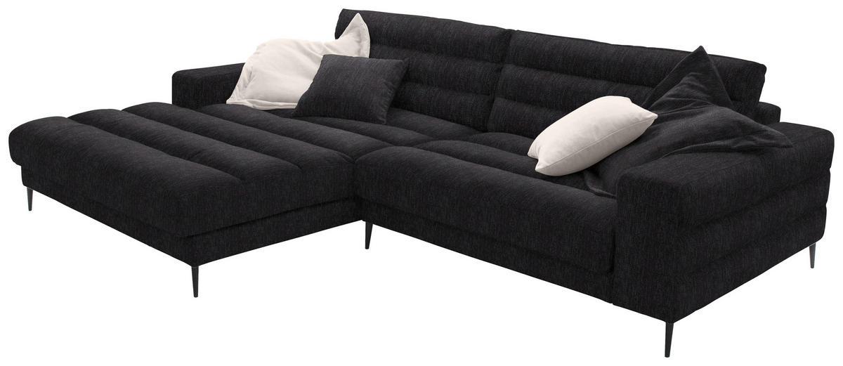 ECKSOFA in Flachgewebe Schwarz  207/296 cm  - Schwarz, Design, Textil/Metall (207/296cm) - Dieter Knoll