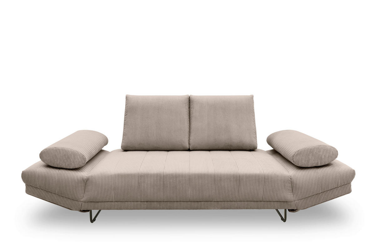 SCHLAFSOFA in Cord, Mikrofaser Taupe  - Taupe/Schwarz, Design, Textil/Metall (210/95/97cm) - MID.YOU
