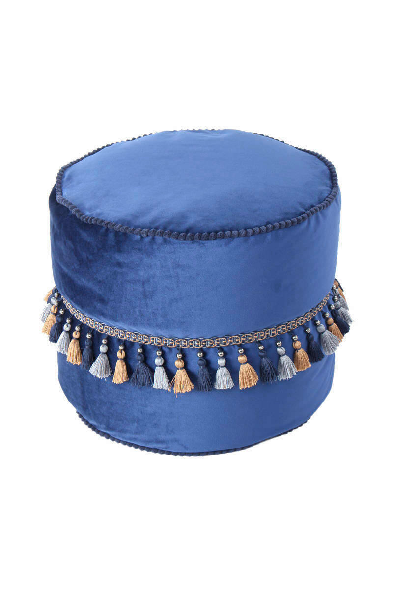 POUF Samt 45/38/45 cm  - Blau/Goldfarben, LIFESTYLE, Textil (45/38/45cm) - Kayoom