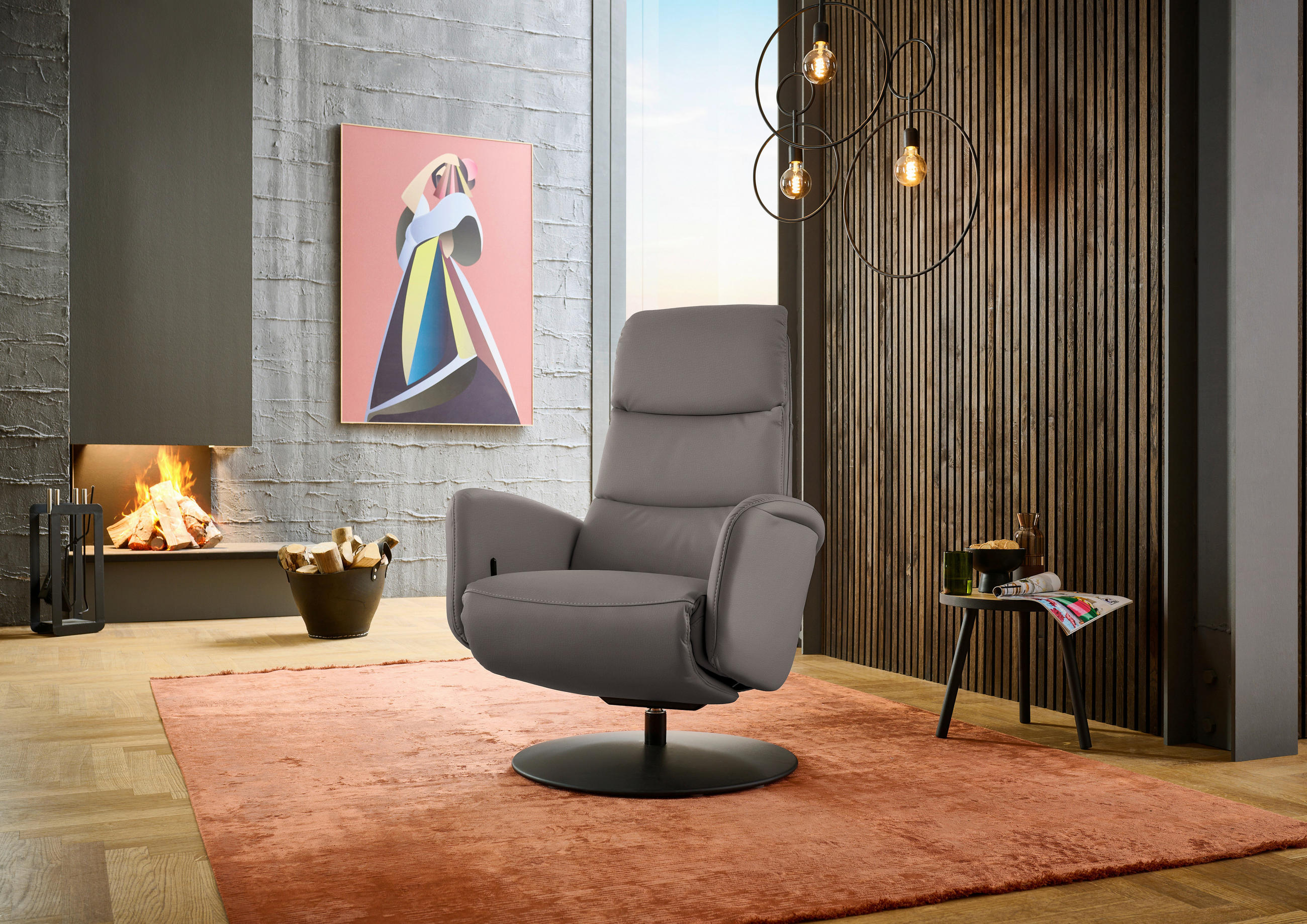 RELAXSESSEL in Leder Hellgrau  - Hellgrau/Schwarz, Design, Leder/Metall (76/108/86cm) - Dieter Knoll