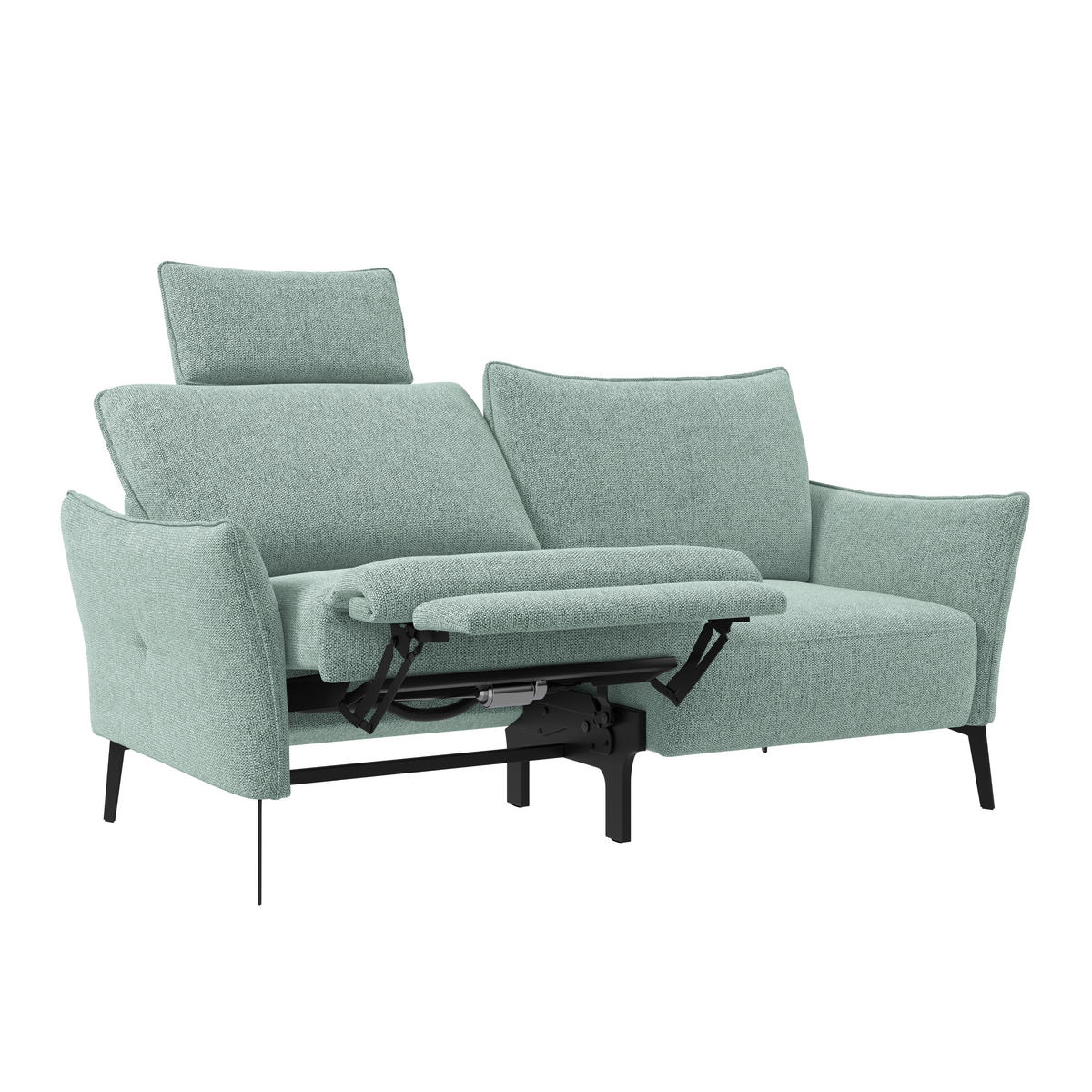 3-SITZER-SOFA Chenille Hellblau  - Schwarz/Hellblau, Konventionell, Textil/Metall (184/90/92cm) - Elegando