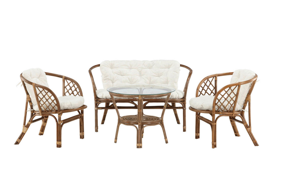 LOUNGEGARNITUR Rattan  - Creme/Naturfarben, MODERN, Holz/Textil (115/71/68cm) - Gardenson