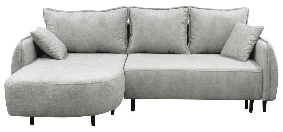 ECKSOFA MURANO Hellgrau Chenille Zierkissen, Rückenkissen, Bettkasten  - Hellgrau/Schwarz, Design, Holz/Textil (167/242cm) - MID.YOU