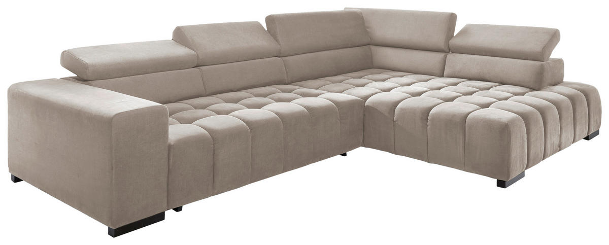 ECKSCHLAFSOFA Beige Velours  - Beige/Schwarz, Design, Holz/Textil (307/201cm) - Livetastic