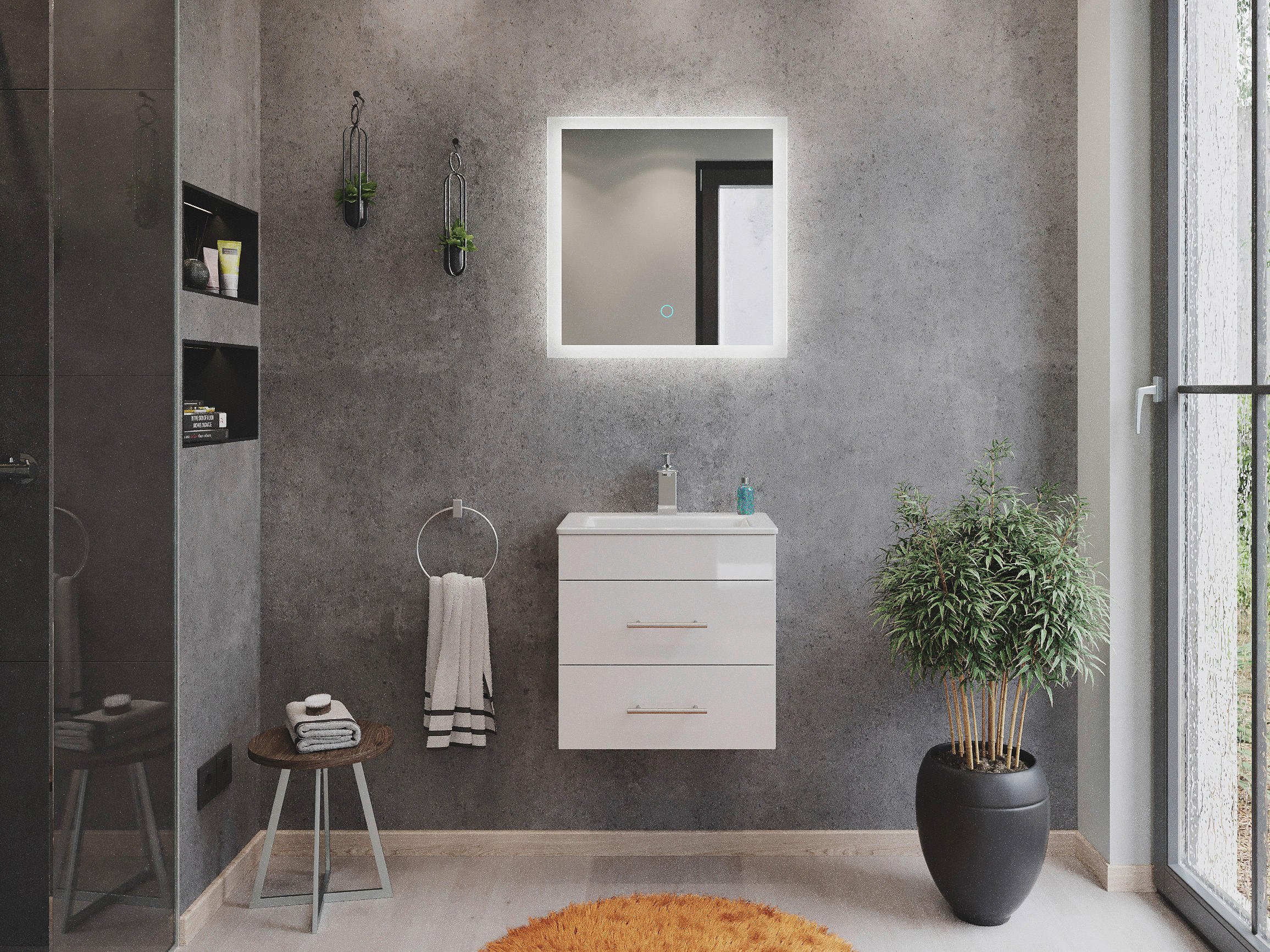 BADEZIMMER  in 50 cm  - Weiß Hochglanz/Silberfarben, MODERN, Keramik/Holzwerkstoff (50cm) - MID.YOU