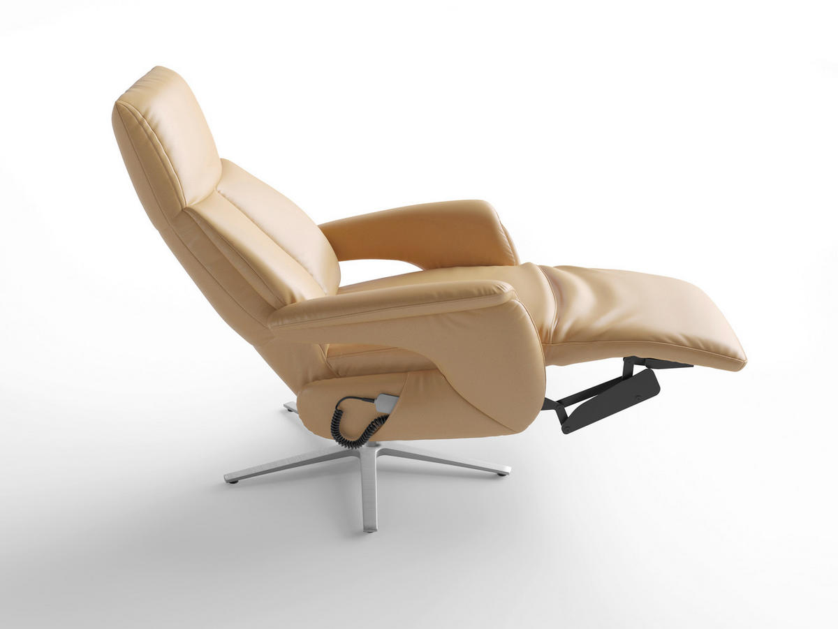 RELAXSESSEL TV LAZY E XS1 Echtleder Kopfteilverstellung, Rücken echt    - Silberfarben/Cappuccino, Basics, Leder/Metall (75/110/85cm) - Sit & More