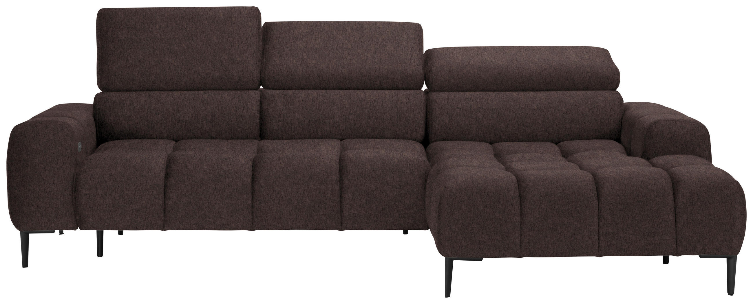 ECKSOFA in Samt, Webstoff Graubraun  - Graubraun/Schwarz, Design, Textil/Metall (270/177cm) - Welnova