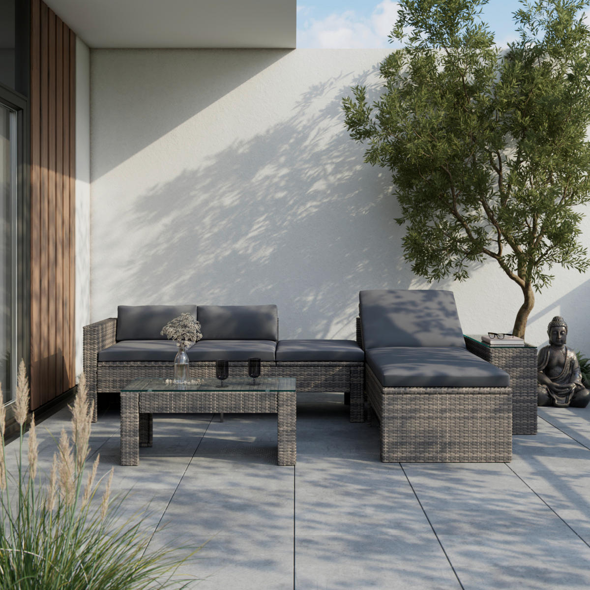 LOUNGEGARNITUR   192/65/82 cm  - Blaugrau/Grau, Modern, Metall (192/65/82cm) - Ambia Garden