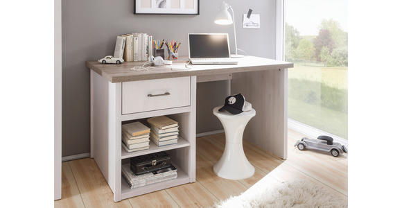 SCHREIBTISCH 141/81/77 cm in Weiß, Trüffeleichefarben - Trüffeleichefarben/Graphitfarben, LIFESTYLE, Holzwerkstoff/Metall (141/81/77cm) - Carryhome