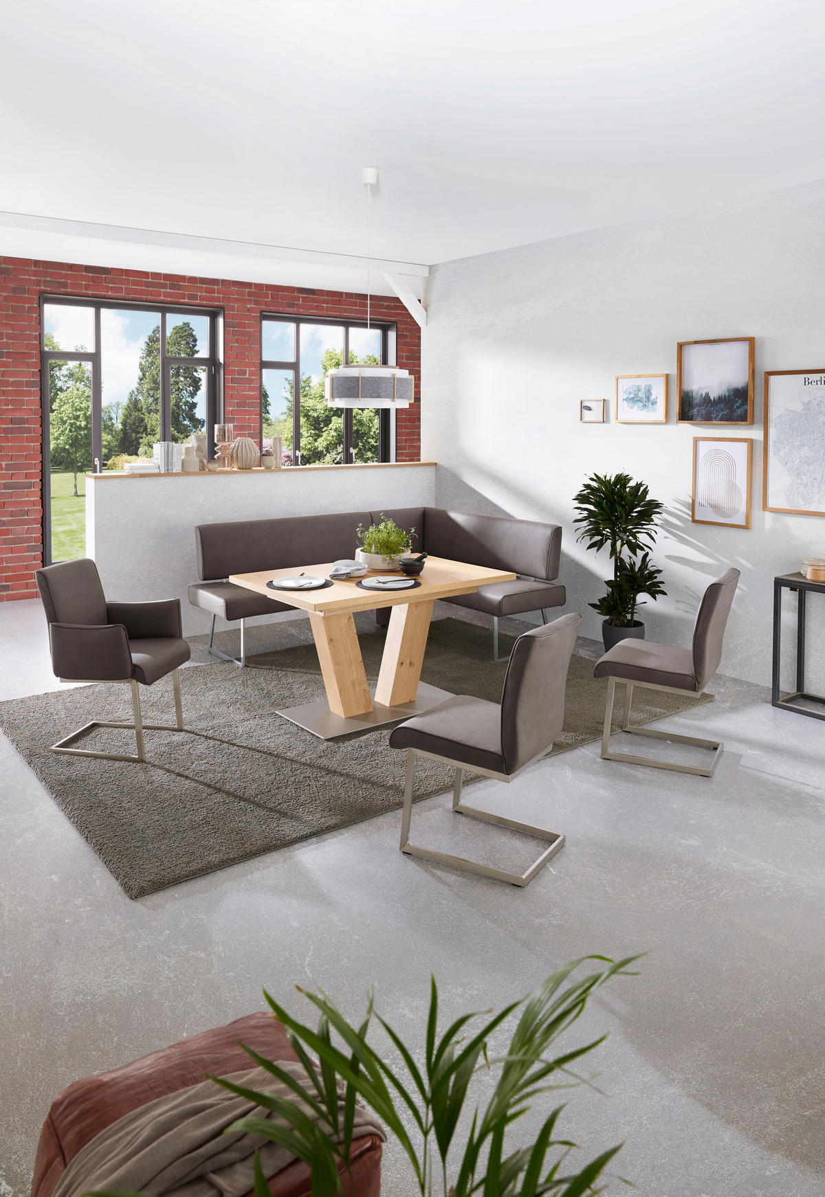 ECKBANK in Metall, Textil Braun, Edelstahlfarben  - Edelstahlfarben/Braun, Design, Textil/Metall (160/185cm) - Dieter Knoll