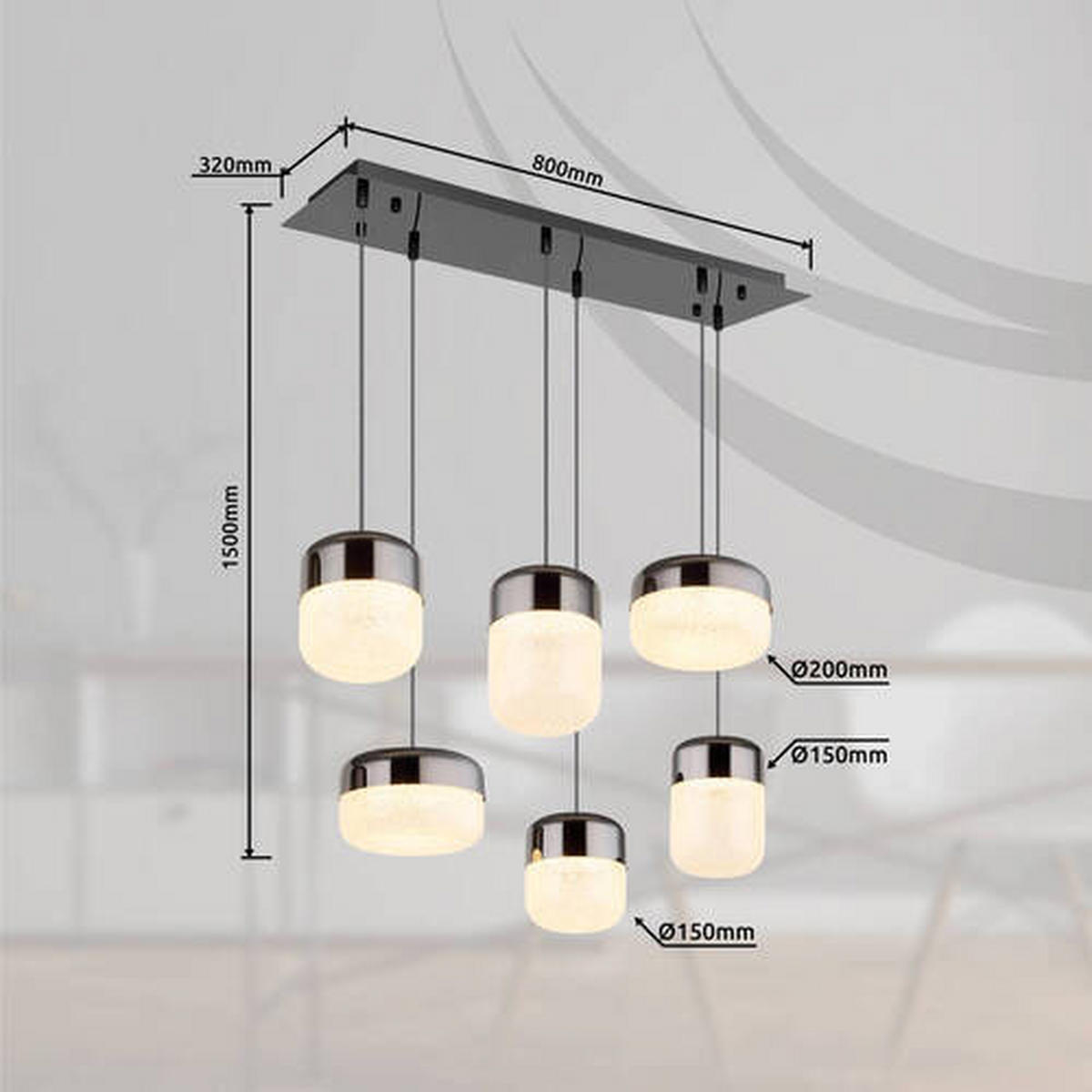 VISEČA LED-SVETILKA   //3000 K/230 V/ - barve grafita/prozorno, Design, kovina/steklo (80/32/150cm) - Globo