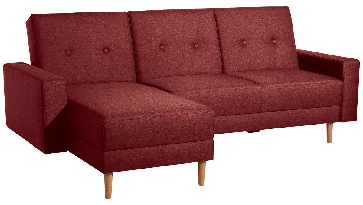 ECKSCHLAFSOFA in Flachgewebe Rot  - Rot/Erlefarben, Design, Holz/Textil (230/93/152cm) - Max Winzer