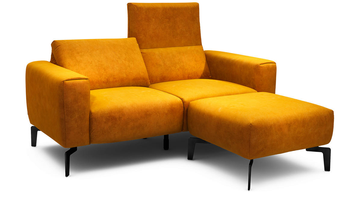 Zweisitzer inkl. Hocker Samt Gelb  - Gelb/Schwarz, Design, Textil/Metall (180/86/86-94cm) - SENSOO