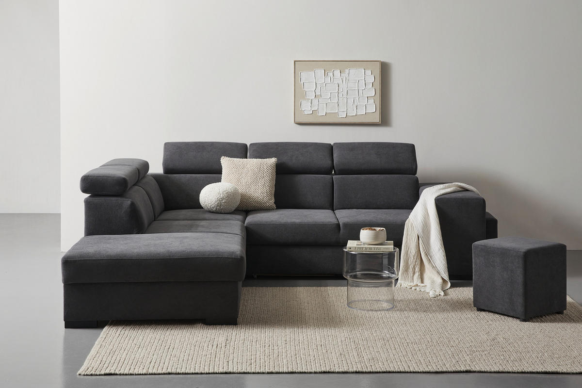 ECKSOFA Dunkelgrau Webstoff  - Dunkelgrau/Schwarz, KONVENTIONELL, Holz/Textil (244/283cm) - Carryhome