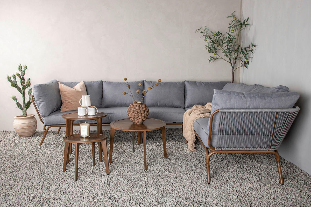 DINING-LOUNGESET  - Braun/Grau, KONVENTIONELL, Textil/Metall - Gardenson