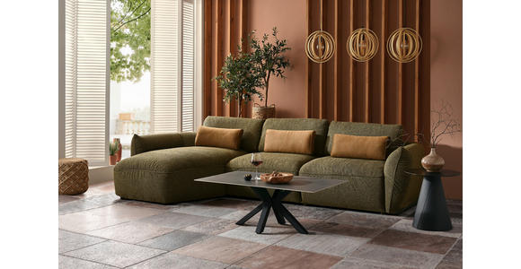 ECKSOFA in Chenille Dunkelgrün 190/340 cm - Dunkelgrün/Schwarz, Design, Kunststoff/Textil (190/340cm) - Emilio Belluti