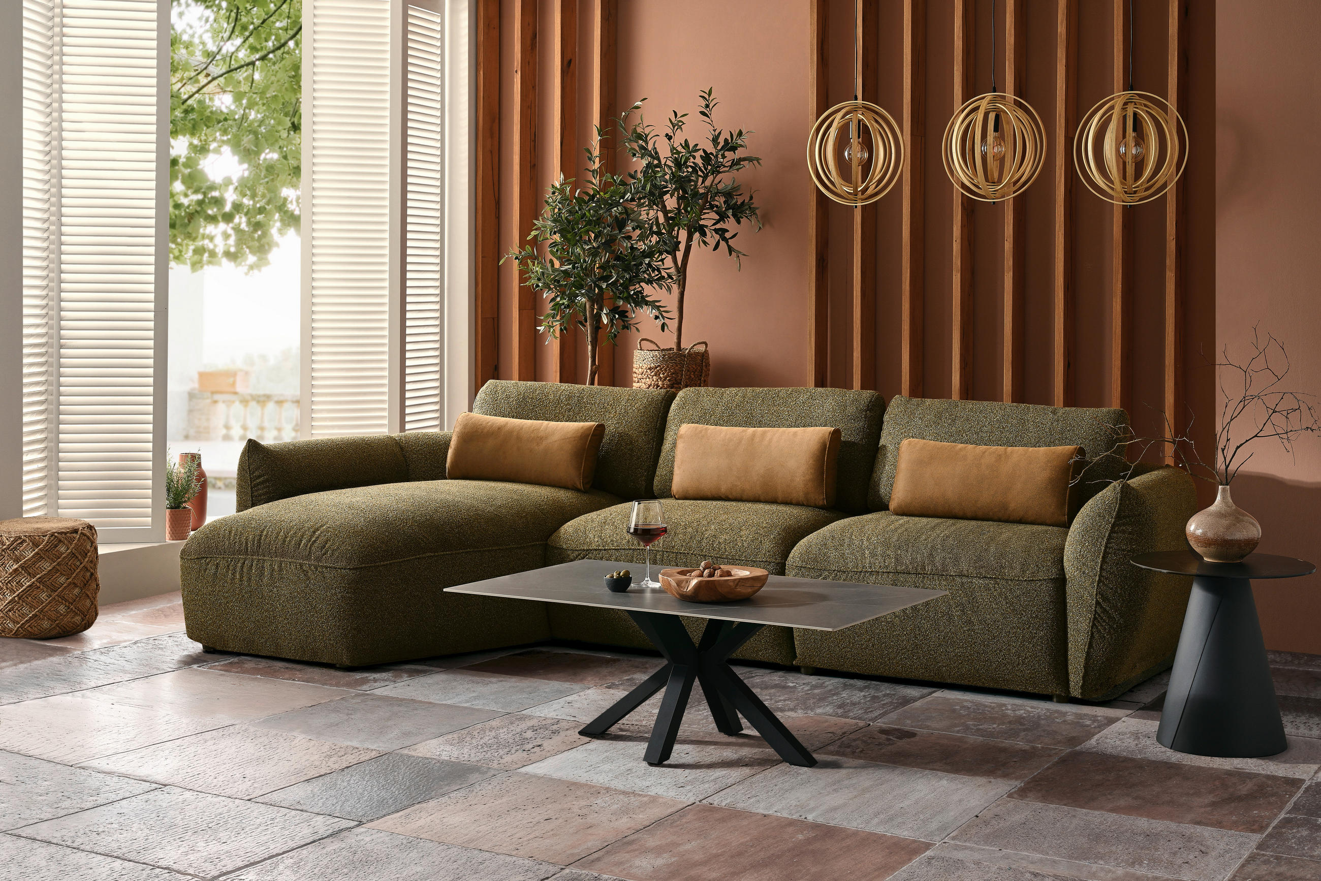 ECKSOFA Dunkelgrün Chenille  - Dunkelgrün/Schwarz, Design, Kunststoff/Textil (190/340cm) - Emilio Belluti