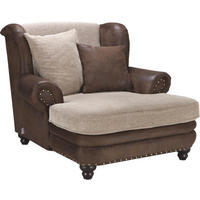 XXL-SESSEL in Lederlook, Webstoff Braun, Beige  - Beige/Braun, Romantik / Landhaus (125/100/140cm) - Landscape