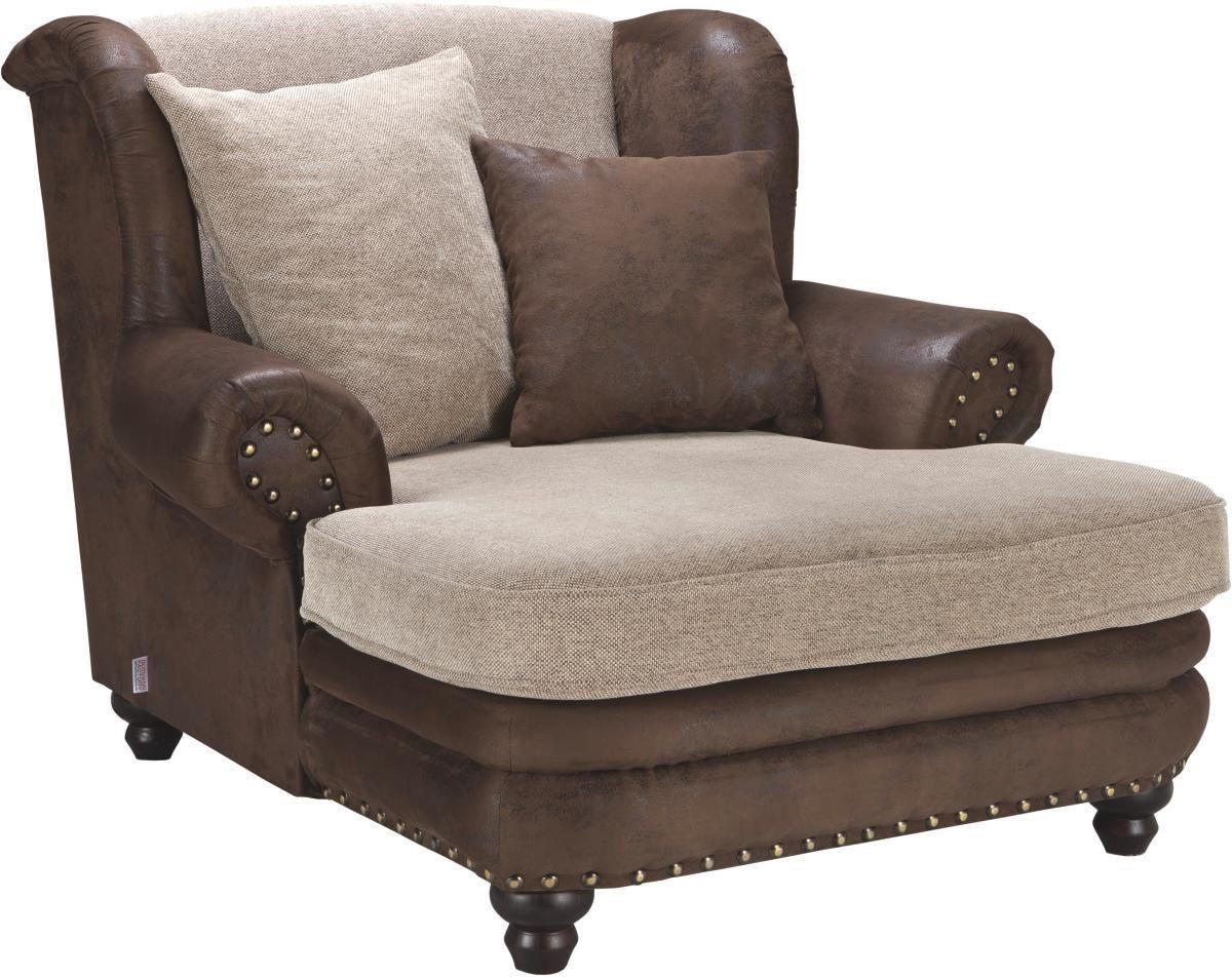 XXL-SESSEL in Lederlook, Webstoff Braun, Beige  - Beige/Braun, Romantik / Landhaus (125/100/140cm) - Landscape