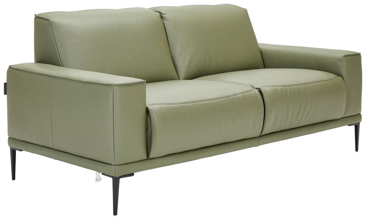 2-SITZER-SOFA in Echtleder Olivgrün  - Schwarz/Olivgrün, Design, Leder/Metall (180/82/92cm) - Johann Jakob