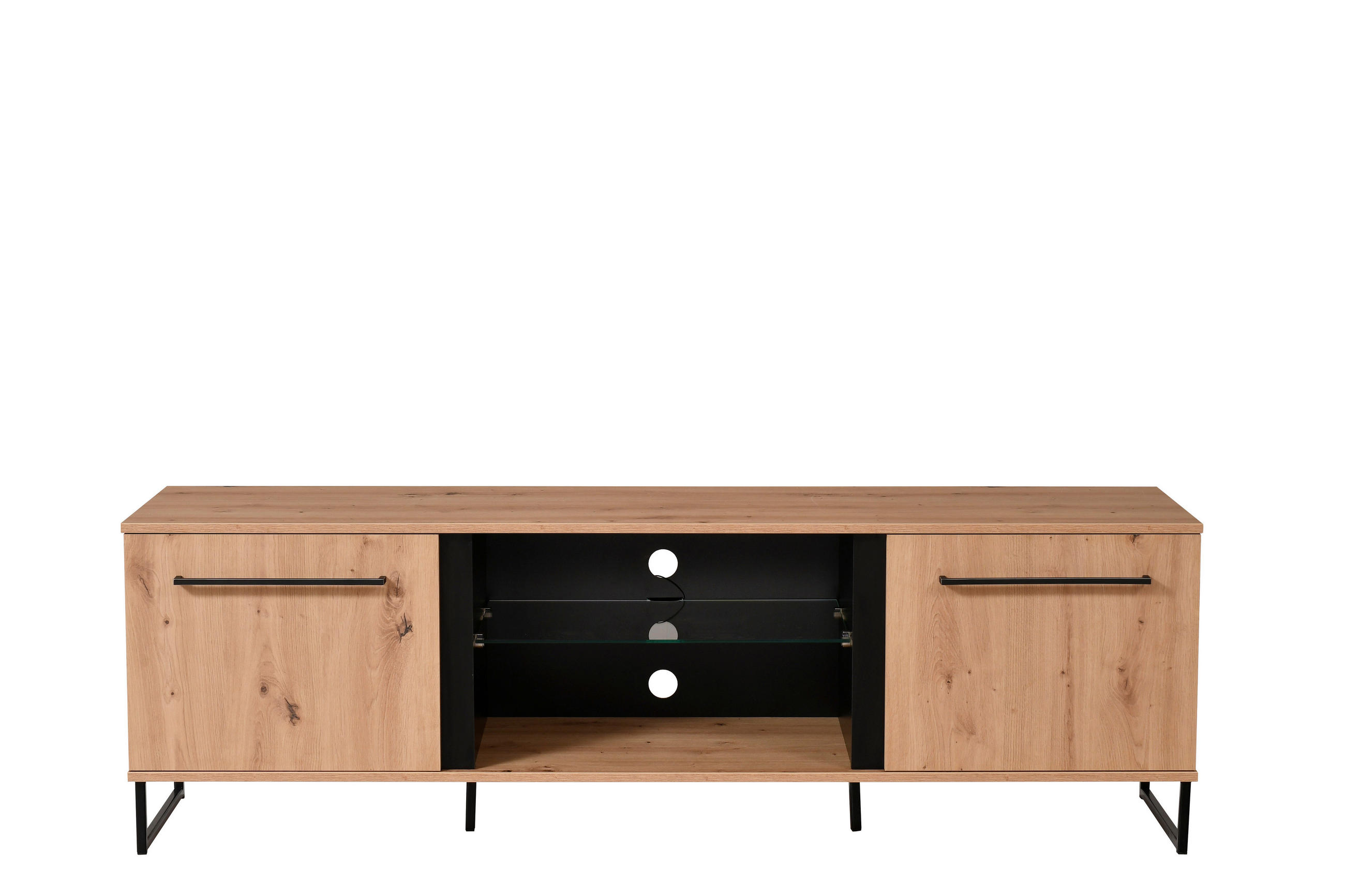 NÍZKA KOMODA, čierna, farba duba, 170,5/54/42 cm - čierna/farba duba, Basics, kompozitné drevo (170,5/54/42cm) - Xora