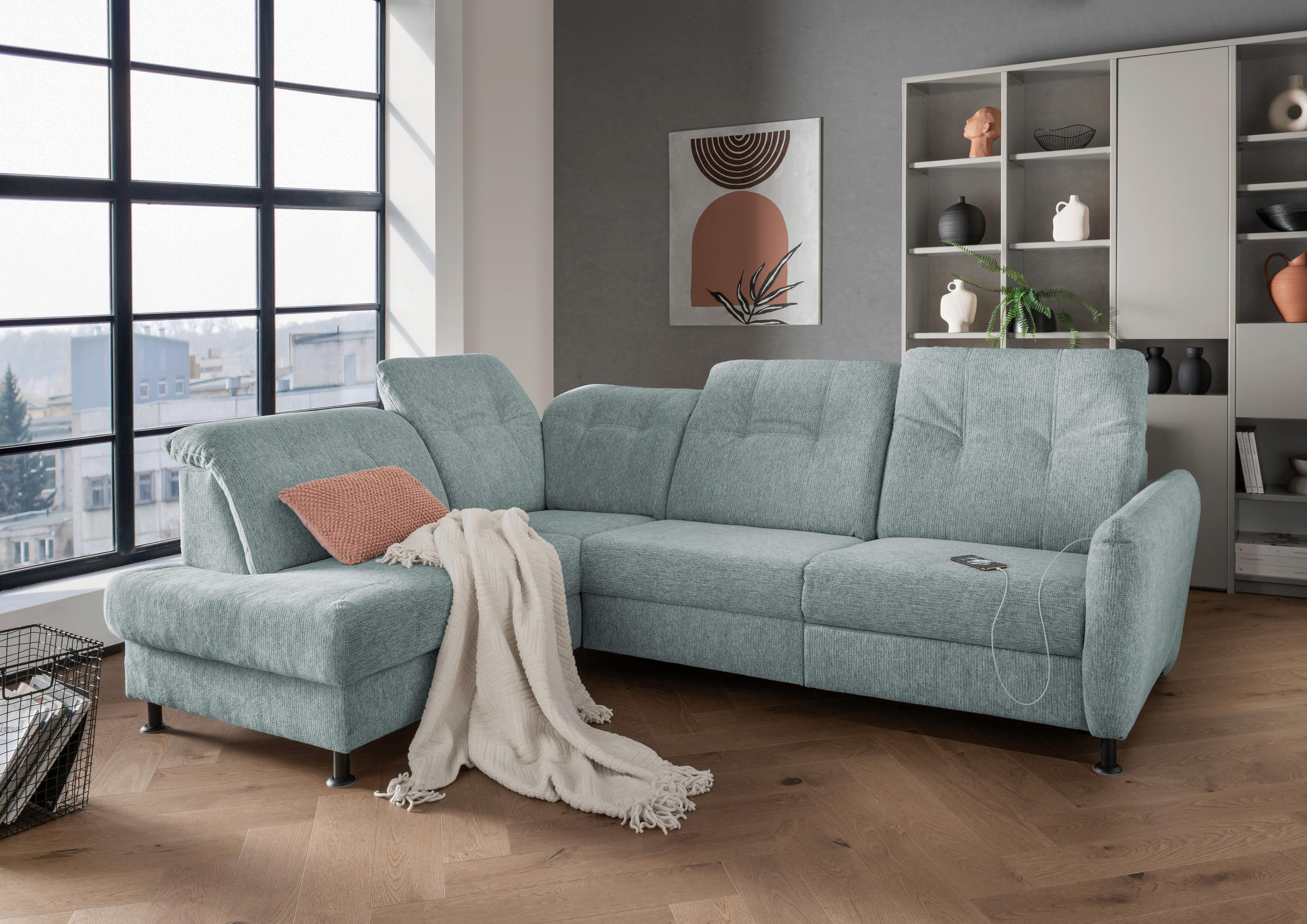 ECKSOFA in Chenille Blau  - Blau/Schwarz, Modern, Textil/Metall (198/270cm) - Livetastic