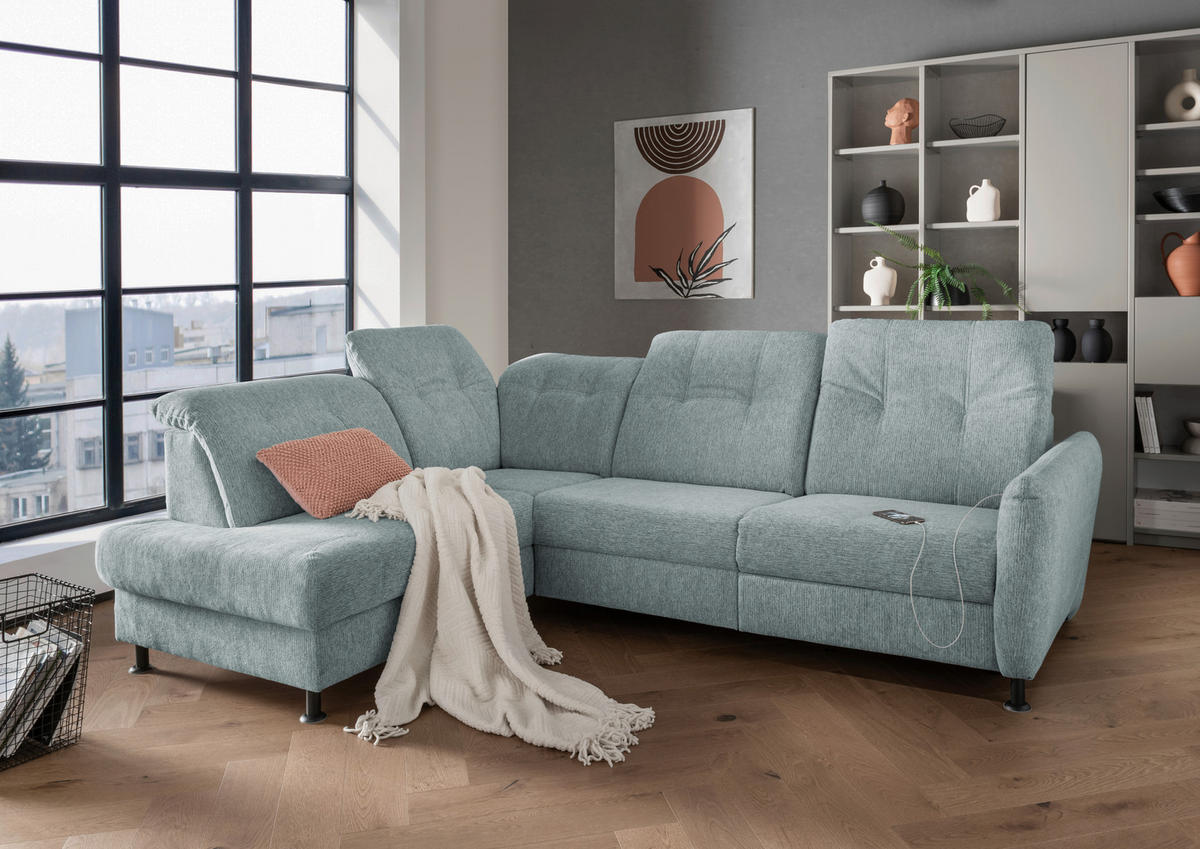 ECKSOFA in Chenille Blau  - Blau/Schwarz, Modern, Textil/Metall (198/270cm) - Livetastic